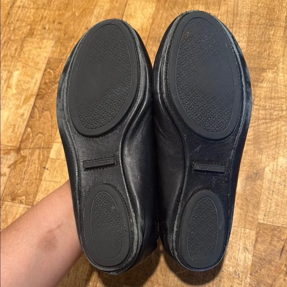 Tory Burch Black Leather Slip-On Flats